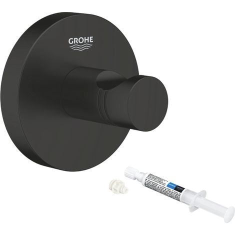 Las ventajas del gancho de pared GROHE Start negro mate: Estético y moderno Rápido para instalar Posibilidad no hacer un agujero en la pared Características del gancho de pared GROHE Start negro mate (1/4)