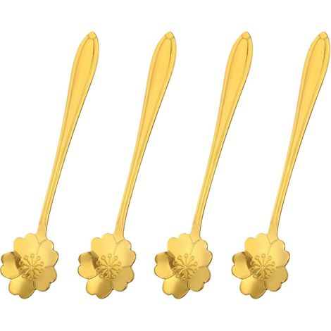 CCYKXA  4pcs Stainless Steel Flower Spoons 5 inch Cherry Blossom Shape Coffee Spoon Small Dessert Spoon for Espresso Sugar Cake, Gold