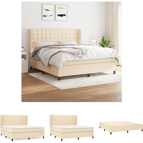 The Living Store Boxspringbett mit Matratze Creme 160x200 cm Stoff - Betten & Bettgestelle (1/5)