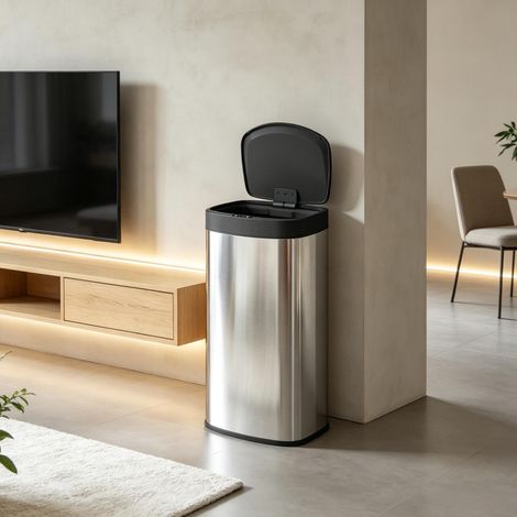 Pattumiera da cucina automatica 55 L in acciaio inox argento, chiusura soft-close - CHICFURN (1/5)