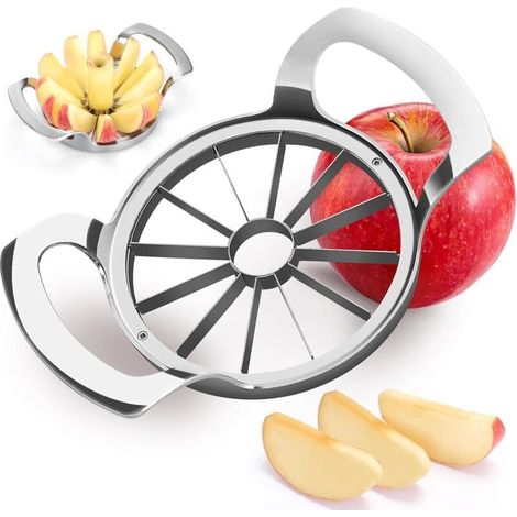 Trancheuse à pommes extra large de 4,72 pouces avec 12 lames - Coupe-pomme professionnel robuste - Outil pour vide-pomme en acier inoxydable 304 - Trancheuse et vide-pomme tranchants - Facile (1/5)