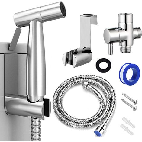 [NUNCA USADO]Rociador de bidé para inodoro, rociador de pañales de tela de mano, kit de rociador de baño con manguera, acero inoxidable, fácil de instalar, excelente presión de agua para bañar a masco (1/5)