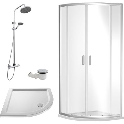 Balterley Almington Quadrant Shower Enclosure Bundle: Slimline Tray, Round Kit & Waste, 900 x 900 mm White/Chrome