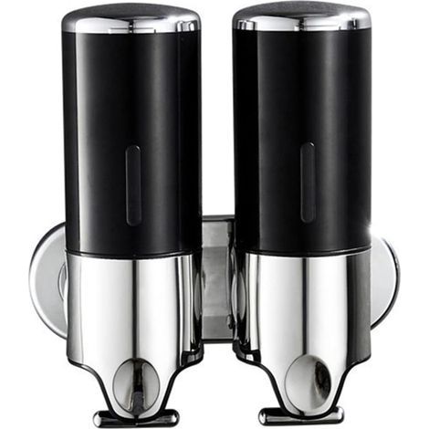 Double wall-mounted soap dispenser, 2 x 500ml pumps, suitable for bathroom, kitchen, home, hotel (black) (1/5)