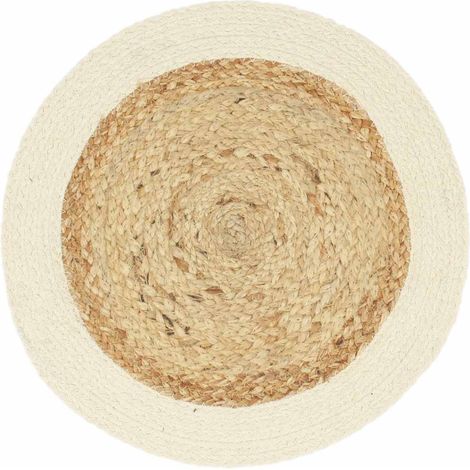 Lot de 4 Napperons de Table Ronds Tissés Main en Jute et Coton Naturel Diamètre 38 cm (1/4)