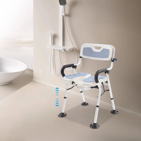 Fauteuil d'assise pliable en U, chaise de douche avec accoudoirs et dossier, réglable en hauteur sur quatre niveaux 72 - 79cm