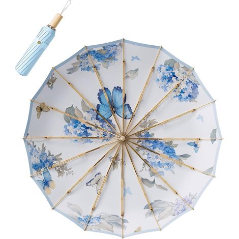 Parasol rétro UPF50+ Protection UV Grand format 102 cm Pour 2 personnes Double os épais Fibre de verre 16 baleines Imperméable Coupe-vent Poignée en bois (1/5)