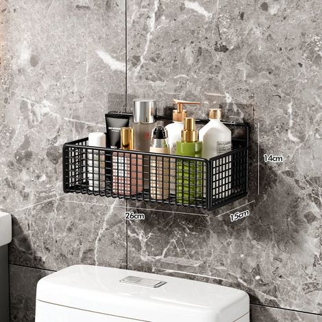 (Noir-M-1PC) Organisateur de salle de bain multifonctionnel pour articles de toilette, étagère de rangement murale sans perçage pour salle de bain et cuisine (1/5)