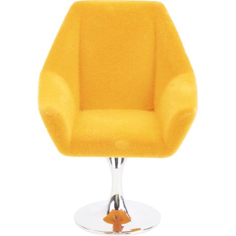 Fauteuil miniature rotatif en velours jaune pour maison de poupée 1:12, accessoire meuble rembourré. (1/5)