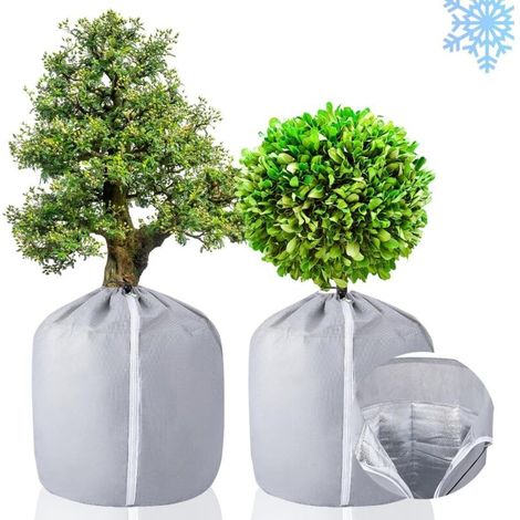 2 Pièces Housses d’Hivernage pour Plantes en Pot, Sac de Protection pour Pot de Fleur, Pot de Protection Hivernal pour Plantes, Sac Isolant pour Plante en Pot avec Cordon de Serrage 50x45cm Grise