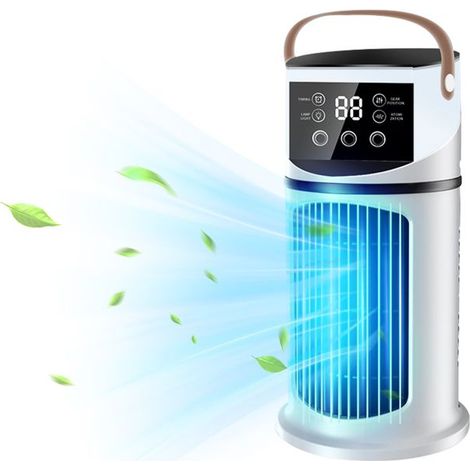 Ventilateur climatiseur portable 4 en 1, 9 vitesses de ventilation, convient à une utilisation à domicile/au bureau, blanc (1/5)