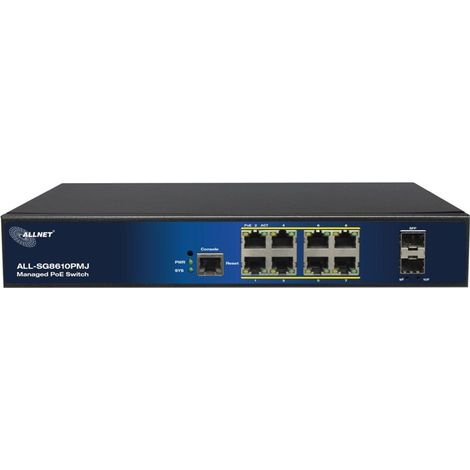 Allnet Conmutador totalmente gestionado de capa 2+, 10 puertos, 8GBE, Presupuesto PoE de 130 W, 19" (1/4)