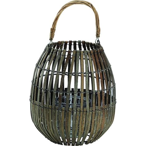 King Home LANTERNA BAMBOO GREY C/BICCHIERE 26x40h cm (1/4)