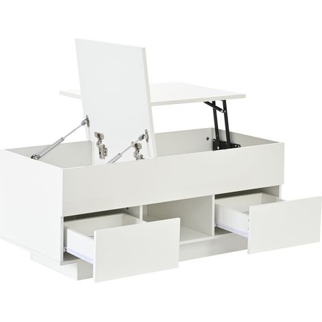 Mesita de Centro Ajustable 100x45x43cm con 2 Cajones, LED y Espacio Oculto, Mesa Sofá Blanco (1/5)