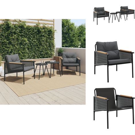 Ensemble de meubles de balcon 4 pcs avec coussins acier noir - Ensemble De Meubles De Balcon - Ensembles De Meubles De Balcon - Ensemble De Meubles D'extérieur - Ensemble De Meubles De Jardin (1/5)