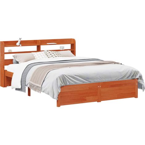 Bed Frame with Headboard with Storage Wax Brown Solid Pine Wood vidaXL (1/5)