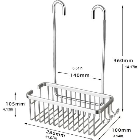 (Argent) Étagère amovible sans perçage, panier de bain en aluminium, porte-shampoing sans perforation pour étagères de salle de bain, rangement de douche (1/5)