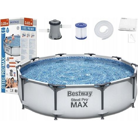 TRADE SHOP - Set Piscina Fuori Terra Rotonda Steel Pro Max 366x76cm 6473lt Pompa Filtro 56416 -