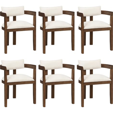 Set di 6 sedie da pranzo in legno e lino, con braccioli, colore noce (1/5)