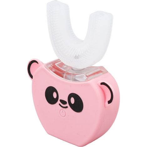 Brosse à dents électrique automatique pour enfants, en silicone, intelligente et rechargeable, en forme de U, pour un nettoyage buccal à 360°, rose (1/5)