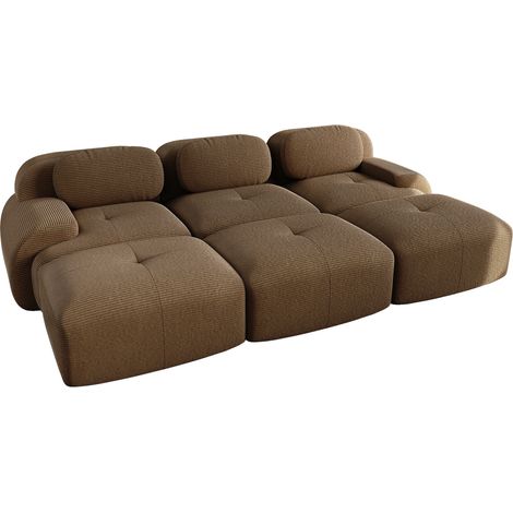 Canapé modulaire 3 places en velours côtelé marron avec 3 poufs, design sans cadre et livraison sans montage (1/5)