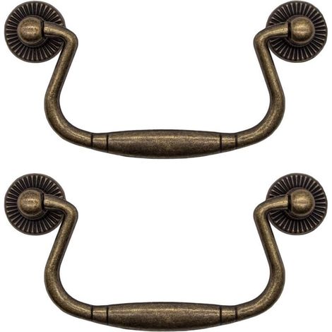 Lot de 2 tiroirs antiques pliables - Design en fer bronze - Pour portes coulissantes, armoires, commodes, cuisines, buffets, coffres etc. - Vintage maison de campagne rétro, 99 x 50 mm (1/5)