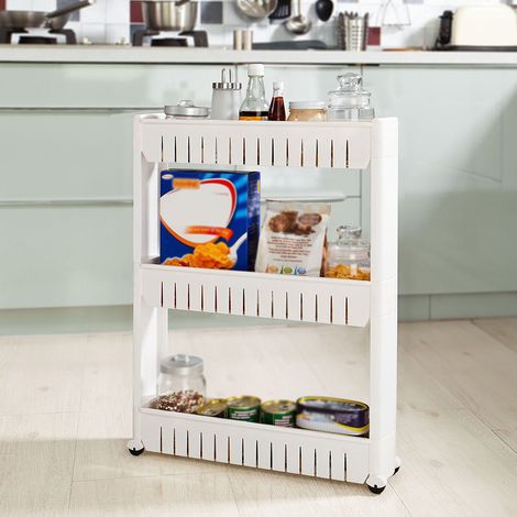 Aqrau Desserte de cuisine Etagère à roulettes / resserre de cuisine blanc 71 cm (1/5)
