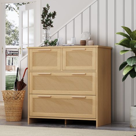 Comò a 4 cassetti in rattan, MDF e legno, colore naturale 80 x 80 x 38 cm DESVIAE (1/5)