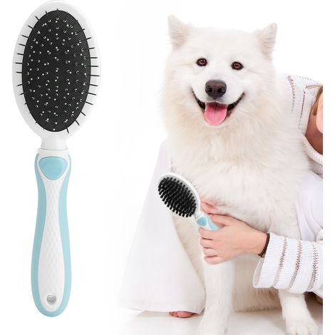 Peigne de massage double face pour chiens et chats, brosse de toilettage et d'élimination des poils (bleu) (1/5)