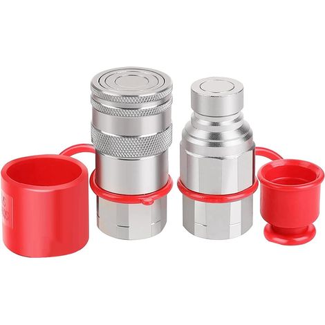 1/2" NPT Coupleur Hydraulique Skid Steer Face Plate Raccords Rapides + 2PCS Bouchon Anti-Poussière Argent Acier au (1/5)