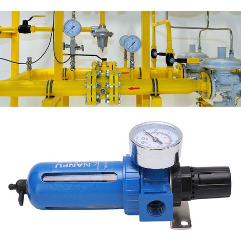 Régulateur de filtre à air comprimé, manomètre en alliage de zinc 0-150 psi, coupelle à dégagement rapide, purge manuelle, support en acier inoxydable, filetage NPT 1/2". (1/5)