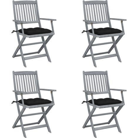 Klappbare Gartenstühle 4 Stk. mit Kissen Massivholz Akazie