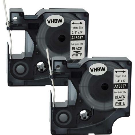 vhbw 2x Label Tape Replacement for Dymo 18057 for Label Printer, Black on White, Heat Shrink Tape, 19 mm (1/4)