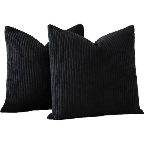 Housses de Coussin - Velours Côtelé - Décoratives pour Canapé et Salon - Noir - Lot de 2 - 40 x 40 cm - 2 Pièces (1/5)