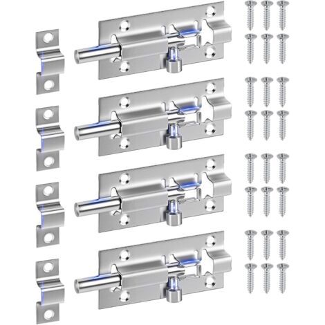 Serrures de porte en pack de 4, serrures coulissantes en acier inoxydable épaissi de 3\ (1/2)
