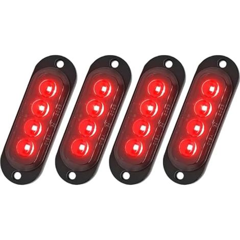 Lot de 4 feux de position à LED rouges pour remorque, 12-24 V, 4 LED, feux de position latéraux étanches à montage en surface, éclairage avant et arrière pour camion, tracteur, moto, fourgonnette et c (1/4)