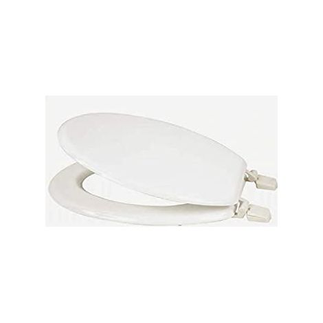 17 Inch Standard White Oval Toilet Wooden Seat Lid Cover Easy Clean Adjustable Hinge for Standard Modern Family Bathroom Durable Quick Release Hinge Compatible Universal Toilet (1/5)