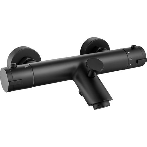 Robinet de baignoire avec thermostat noir - Mitigeur thermostatique avec verrouillage de sécurité à 38 °C - Pour douche et baignoire (1/5)