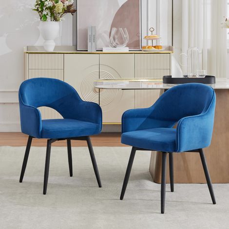 Wahson Set di 2 Sedie da Pranzo in Velluto Girevole, Schienale Sedia moderna Design con Gambe in metallo per Sala da Pranzo/Soggiorno, Blu