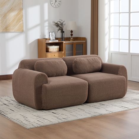 Sofa modulare in tessuto chenille, riempito con schiuma ad alta elasticità 30D. Facile da spostare e con fondo antiscivolo, ideale per soggiorni e altre stanze. Cammello (1/5)
