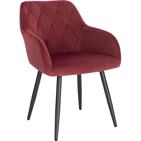 Woltu – Chaise de salle à manger en velours bordeaux – Assise rembourrée 44x42.5cm – Pieds en métal robustes – Capacité 120kg (1/5)