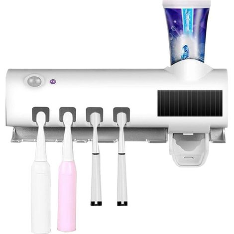 Sterilizzatore UV con 4 slot portaspazzolini dentifricio a ricarica solare USB Bianco (1/5)