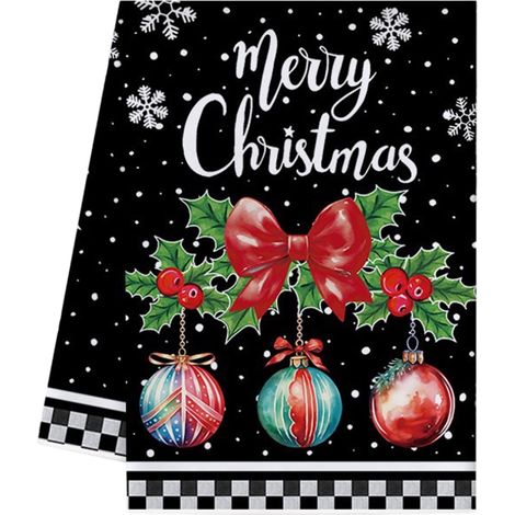 Serviette De Cuisine - 60 X 40 Cm - Motif Noël - En Polyester - Pour Cuisine Et Décoration Intérieure - Lot De 1 (1/5)