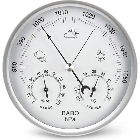 Station météo avec baromètre analogique, thermomètre, hygromètre et mesure de la pression atmosphérique : simplicité et facilité de lecture. (1/3)
