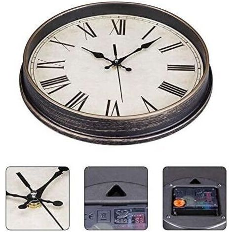 Horloge Murale Moderne Silencieuse à Quartz 30cm Fonctionnant sur Batterie avec Chiffres Romains, Pendules Murale Vintage,pour la Chambre, la Maison, la Cuisine, la Chambre, le Bureau, l'école (1/4)