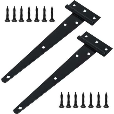 Lot de 4 charnières en T robustes avec vis de montage, 200 mm, galvanisées, pour portes de grange, portes en bois et fenêtres (1/4)