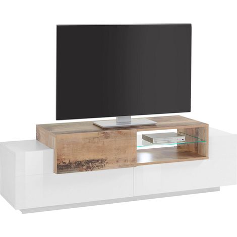 Mobile TV 3 Ante 160x40-45x51 cm New Coro Bianco Lucido e Acero Pereira (1/4)