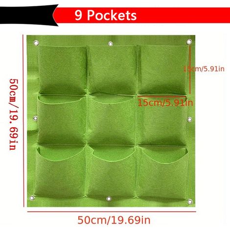 Sac de plantation vertical mural, pot de culture pour légumes et plantes aromatiques, jardinière suspendue pour balcon et terrasse, 9 poches, vert (1/5)