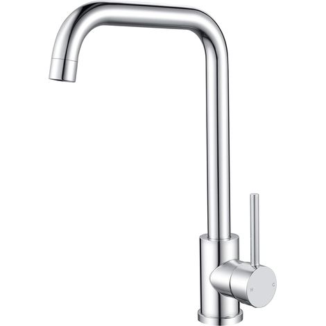 Robinet de Cuisine en Acier Inoxydable, Mitigeur Cuisine Rotative à 360° avec Arc Haut 268mm, Robinet Evier Monotrou à Eau Chaude et Froide, Chromé, G3/8 (1/5)
