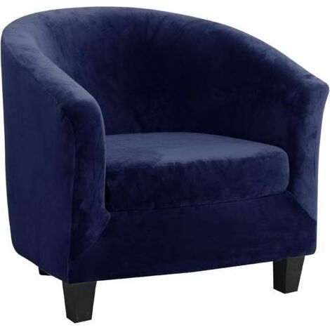 Ensemble de housse de canapé deux pièces, housse de canapé et housse de coussin en velours renard argenté, bleu marine - (1/5)